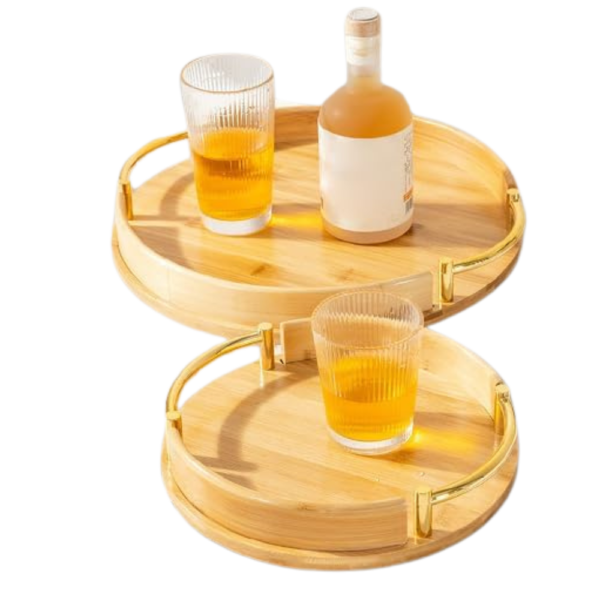 Round Bamboo Wooden Serving Tray