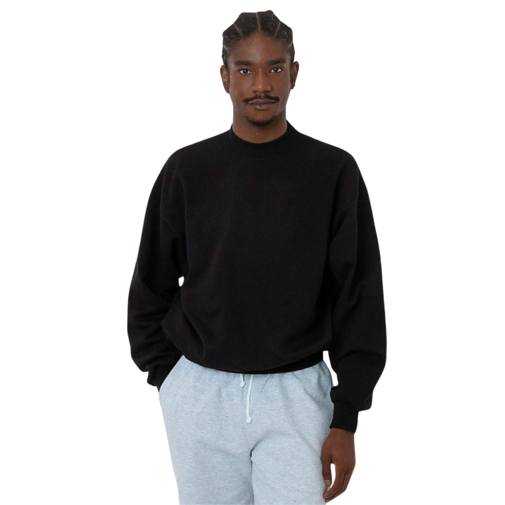 WNG-3259-Mid-Weight-Poly-Cotton-Fleece Wide Crew-5-Black Mid-Weight Poly Cotton Fleece Wide Crew