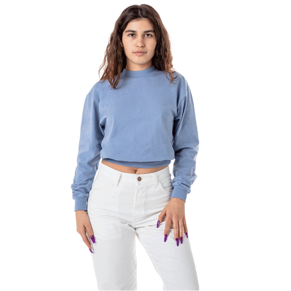 WNG-3283-Long Sleeves-Crop-Mock-Neck-2-Clear Blue Long Sleeve Crop Mock Neck