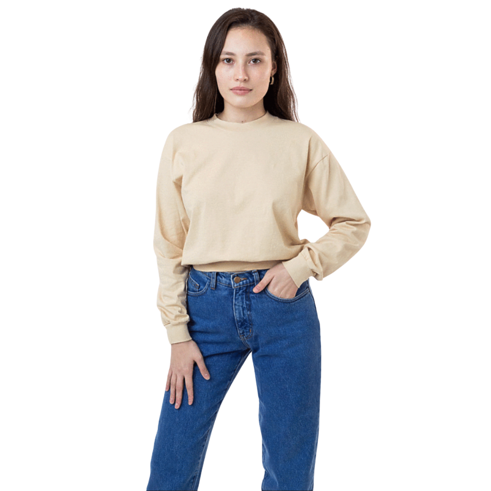 WNG-3283-Long Sleeves-Crop-Mock-Neck-4-Beige Long Sleeve Crop Mock Neck