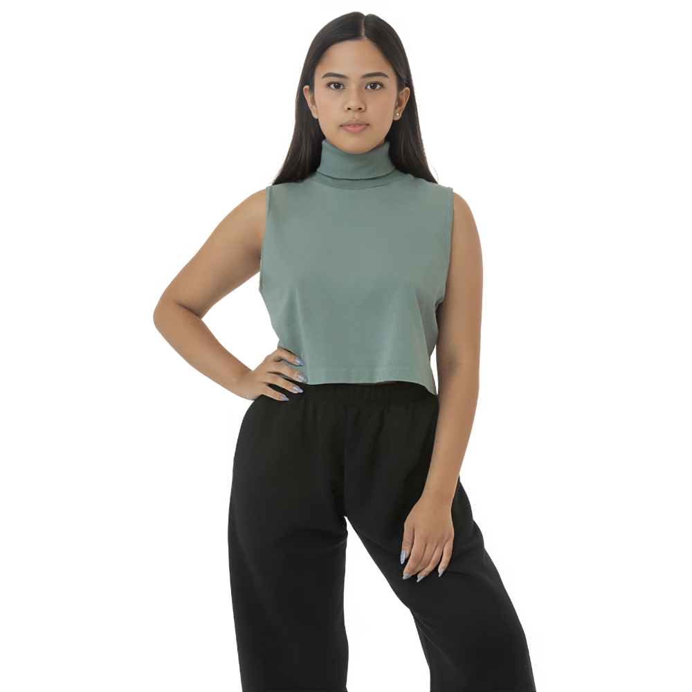 WNG-3288-GD-Sleeveless-Turtleneck-Crop Top-2-Eucalyptus GD Sleeveless Turtleneck Crop Top