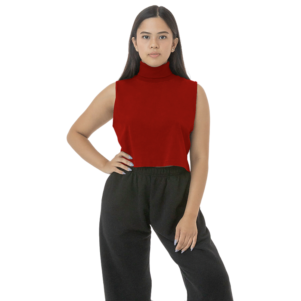 WNG-3288-GD-Sleeveless-Turtleneck-Crop Top-3-Dark Red GD Sleeveless Turtleneck Crop Top