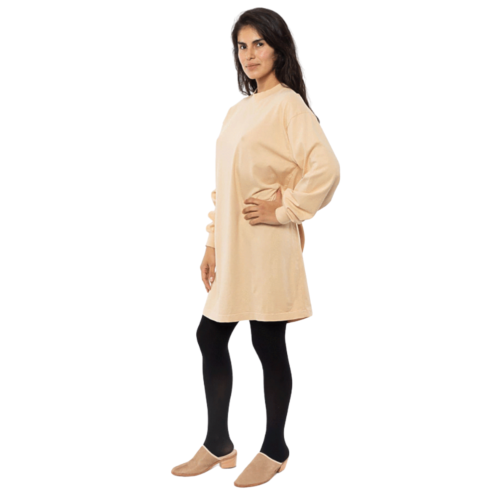 WNG-3292-Long-Sleeves-Mock-Neck-Dress-6-Beige Long Sleeve Mock Neck Dress