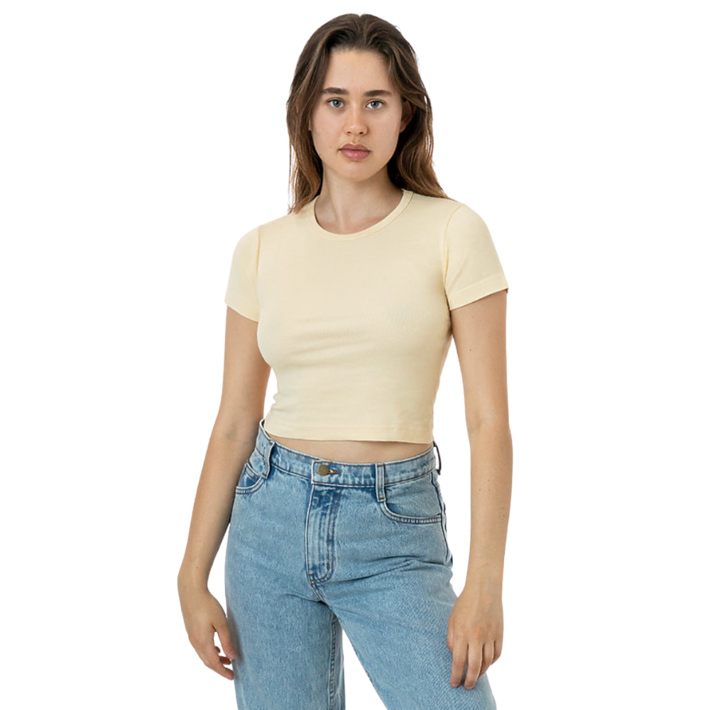 WNG-3318-Baby Rib-Short-Sleeve-Crop-Tee-3-Creme Baby Rib Short Sleeve Crop Tee