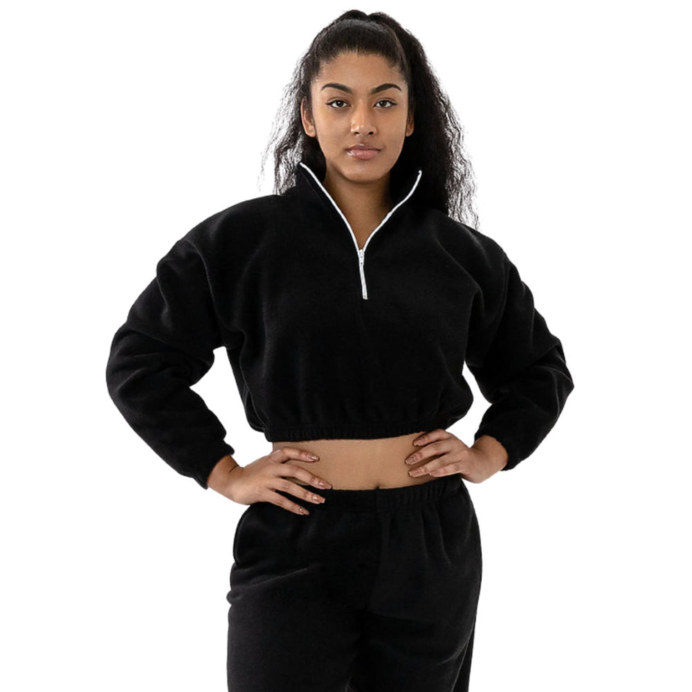 WNG-3354-Cropped-Polar-Fleece-Half-Zip-12-Black Cropped Polar Fleece Half Zip