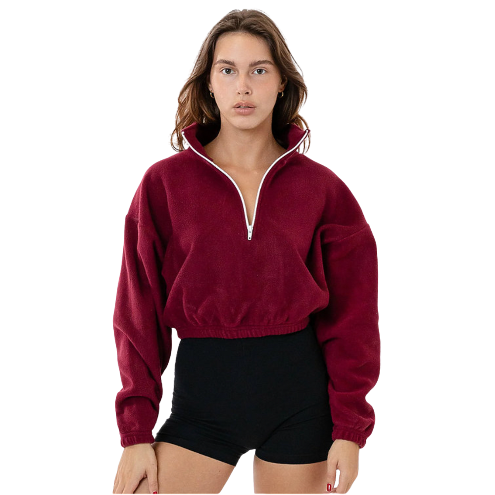 WNG-3354-Cropped-Polar-Fleece-Half-Zip-13-Bordeaux Cropped Polar Fleece Half Zip