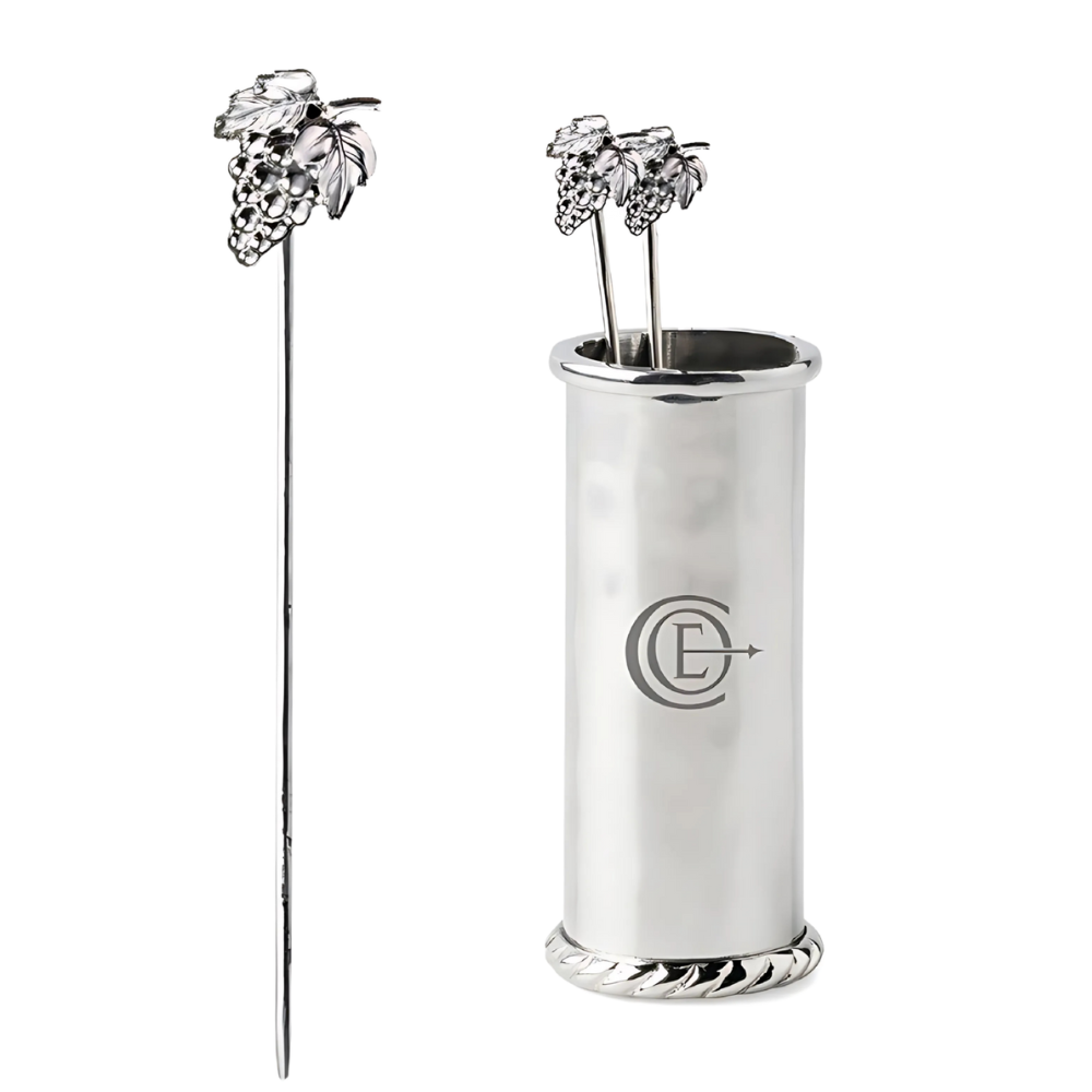 WNG-3418-Steel-Picks-+-Holder-Set-3 Set of 4 Stainless Steel Cocktail Picks + Holder Set