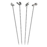 Set of 4 Stainless Steel Cocktail Picks + Holder Set