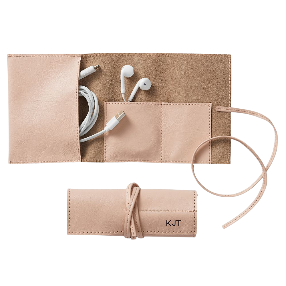 WNG-3419-Leather Roll Up Tech Organizer-Blush Leather Roll Up Tech Organizer