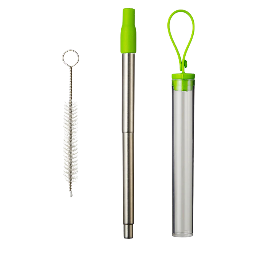 WNG-3463-Retractable-Metal-Straw-8-Green Retractable Metal Straw Travel Set