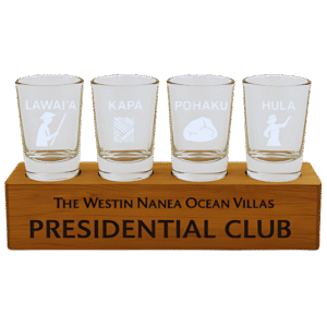 4 Shot Glass Set with Wooden Stand