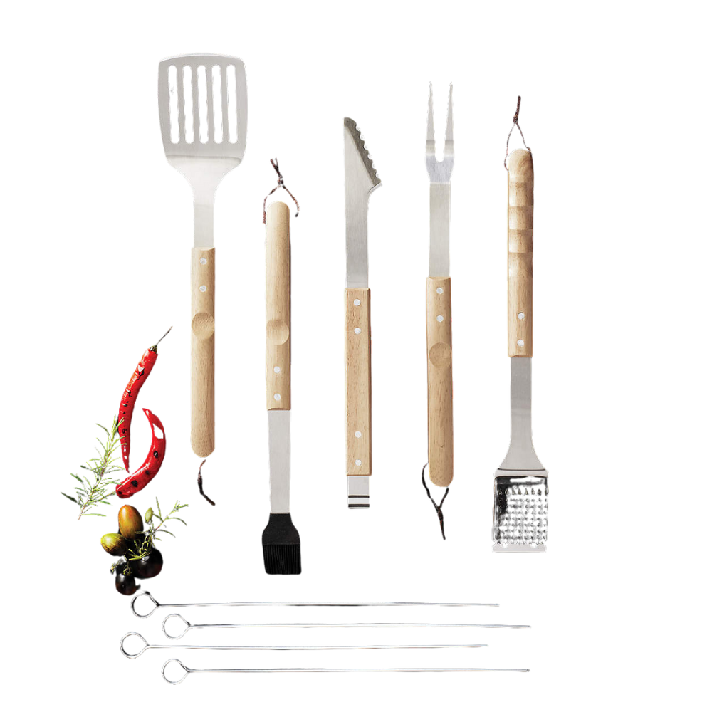 WNG-3503-9-Piece-9-Piece Wood-Handled-BBQ-Tool-Set-3 9-Piece Wood-Handled BBQ Tool Set