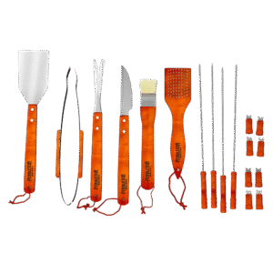 18-Piece Stainless Steel Wood BBQ Grill Tool Set
