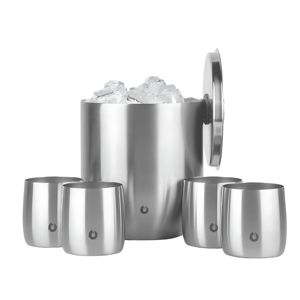 Snowfox Insulated Ice Bucket with Rocks Tumbler Set