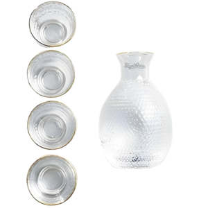 Textured Japanese Sake Set with Gold Rim