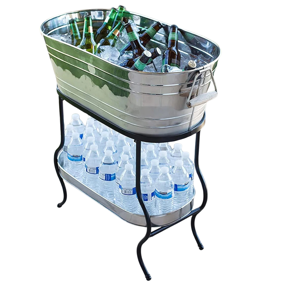 Galvanized Beverage Tub with Stand and Drip Pan Tray