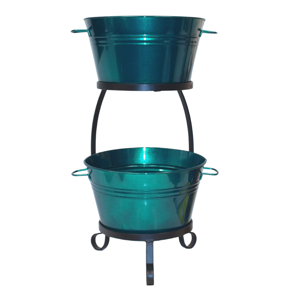 WNG-3844-Two-Tier-Metal-Buckets-with-Handles-&-Stand-11-Sage Two-Tier Metal Ice Buckets with Handles & Stand