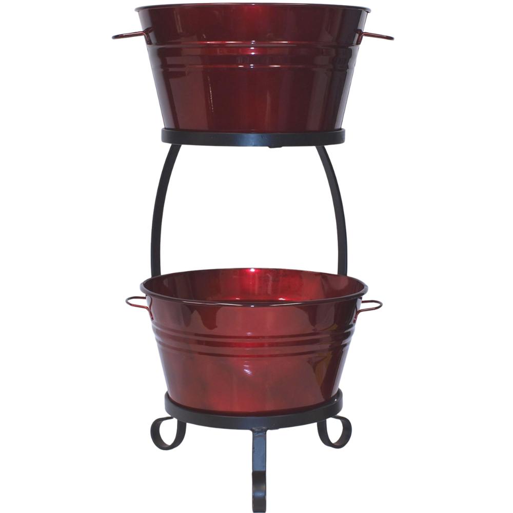 WNG-3844-Two-Tier-Metal-Buckets-with-Handles-&-Stand-4-GlazedApple Two-Tier Metal Ice Buckets with Handles & Stand