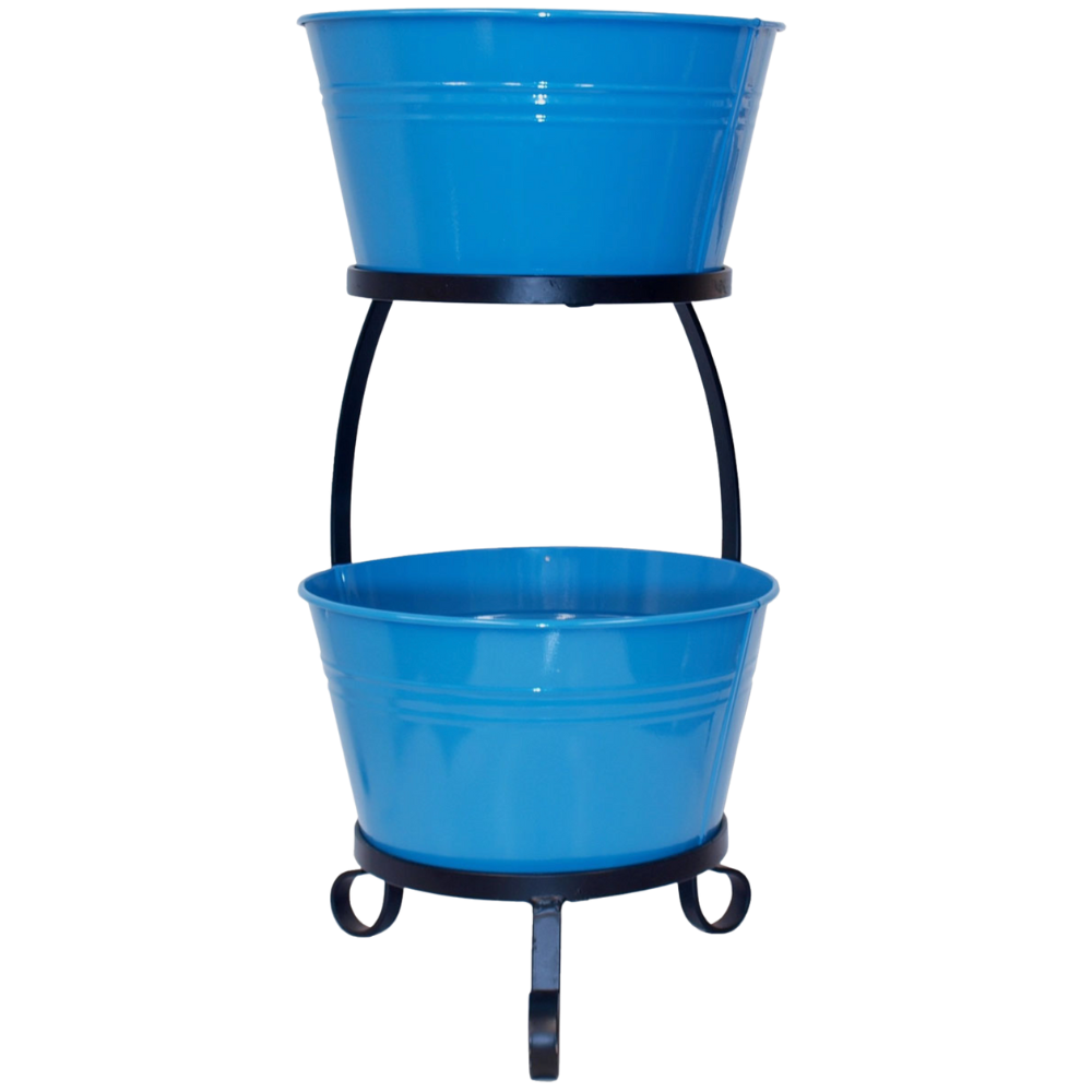 WNG-3844-Two-Tier-Metal-Buckets-with-Handles-&-Stand-5-Blue Two-Tier Metal Ice Buckets with Handles & Stand