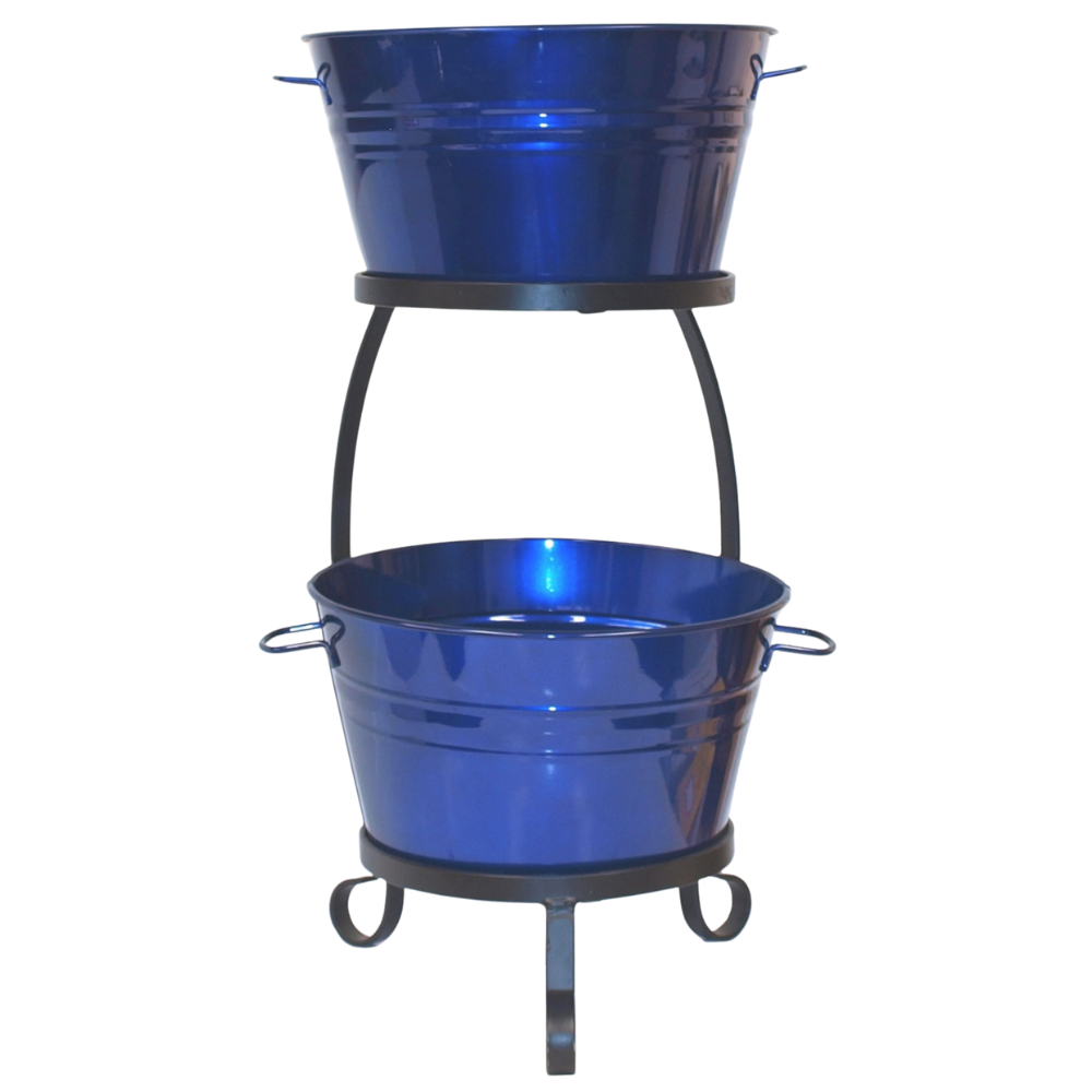 WNG-3844-Two-Tier-Metal-Buckets-with-Handles-&-Stand-6-GlazedBlue Two-Tier Metal Ice Buckets with Handles & Stand