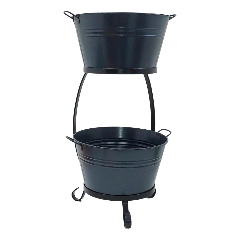 WNG-3844-Two-Tier-Metal-Buckets-with-Handles-&-Stand-9-DarkGray Two-Tier Metal Ice Buckets with Handles & Stand