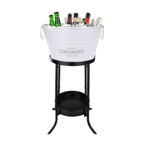 Round Galvanized Hammered Beverage Tub with Stand