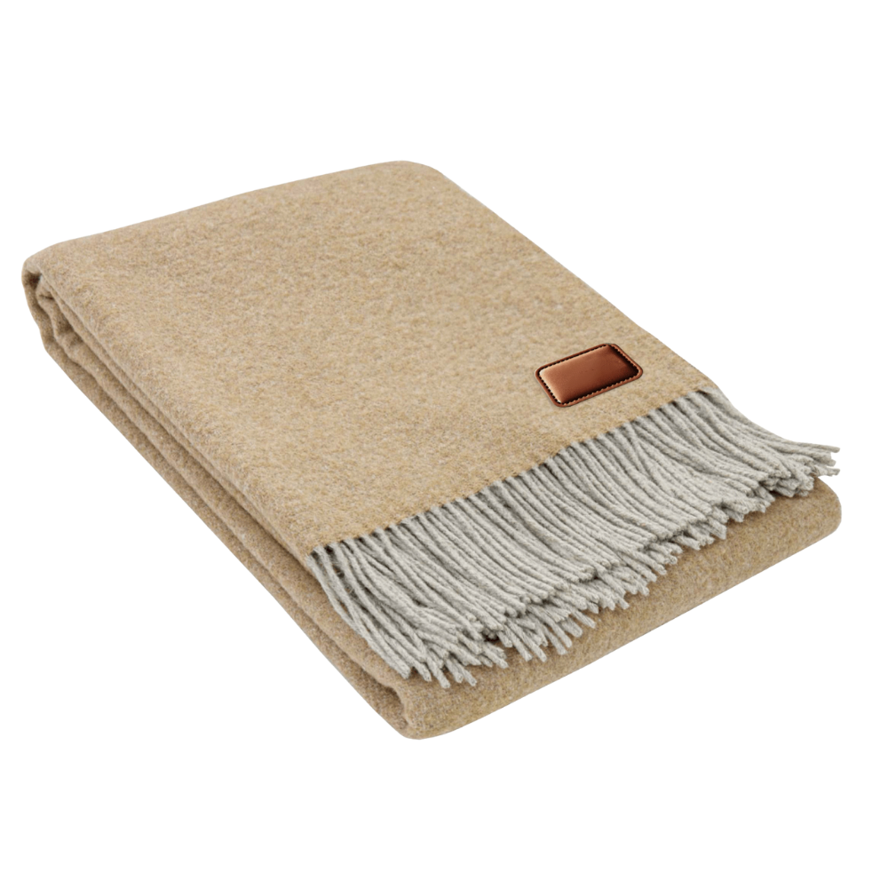 Wool Throw Blanket with Leather Tag