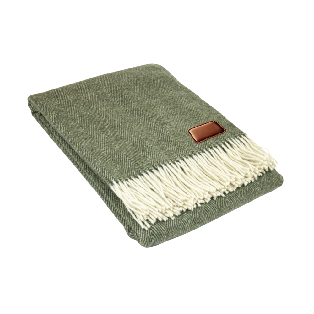 Wool Throw Blanket with Leather Tag