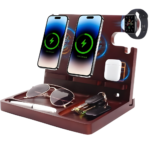 Nightstand Organizer with Dual Phone Wireless Charging Station