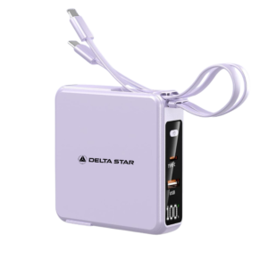 10000mAh Power Bank with Built-in Cables & AC Wall Plug