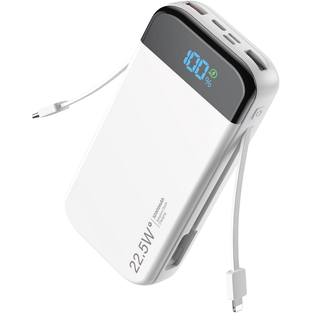 32000mAh Power Bank with Built-in Cables