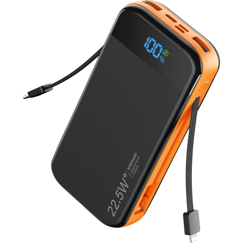 32000mAh Power Bank with Built-in Cables