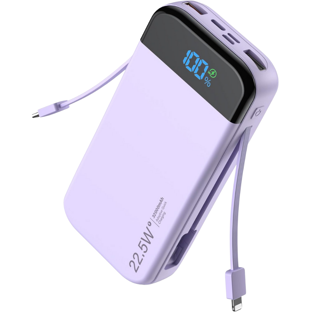 32000mAh Power Bank with Built-in Cables