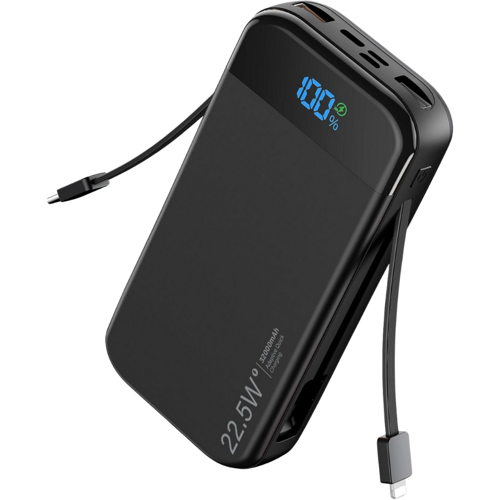 32000mAh Power Bank with Built-in Cables