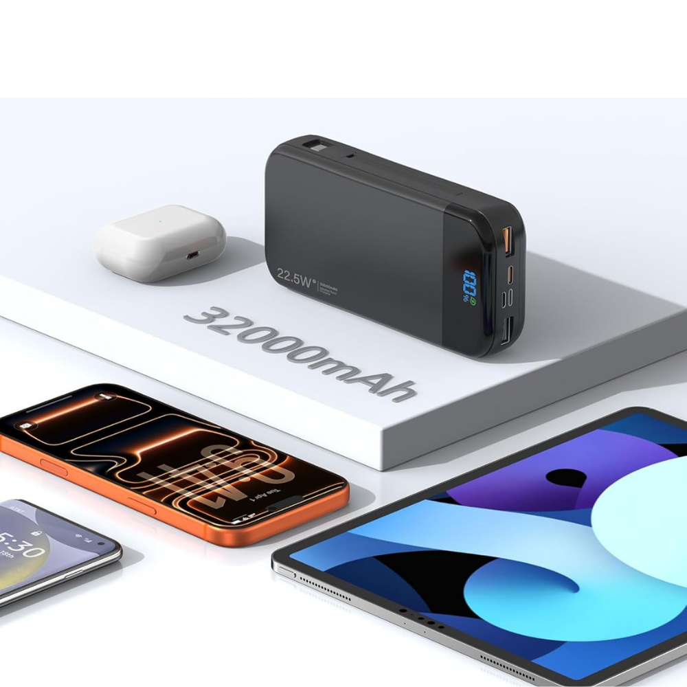 32000mAh Power Bank with Built-in Cables