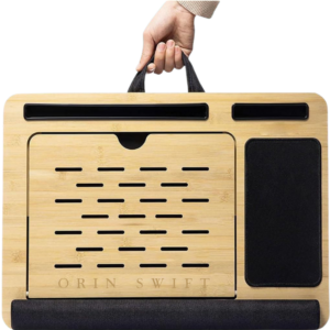 Ergonomic Wood Laptop Riser with Storage Shelf