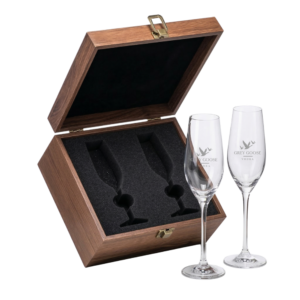 8oz. Prestige Champagne Flutes in Wooden Box, Set of 2