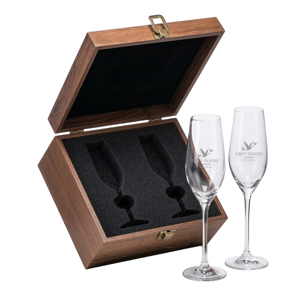 Prestige Champagne Flute Set – Wooden Box