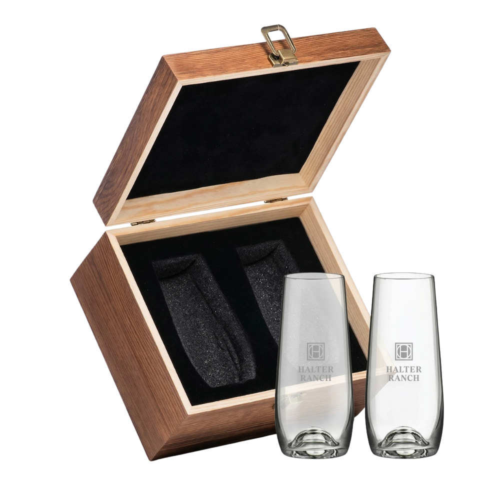 Stemless Champagne Flute Set – Wooden Box