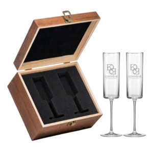 6oz. Medium Champagne Flutes in Wooden Box, Set of 2
