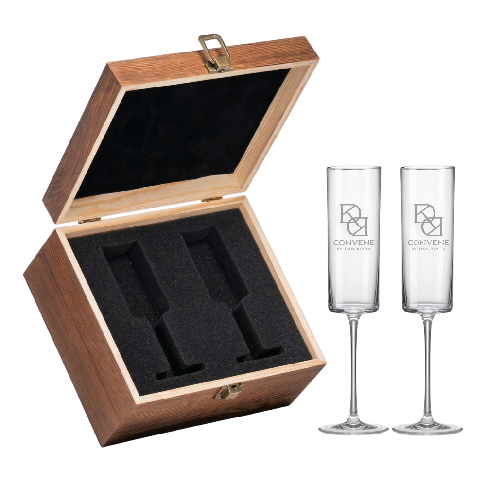 Medium Champagne Flute Set – Wooden Box