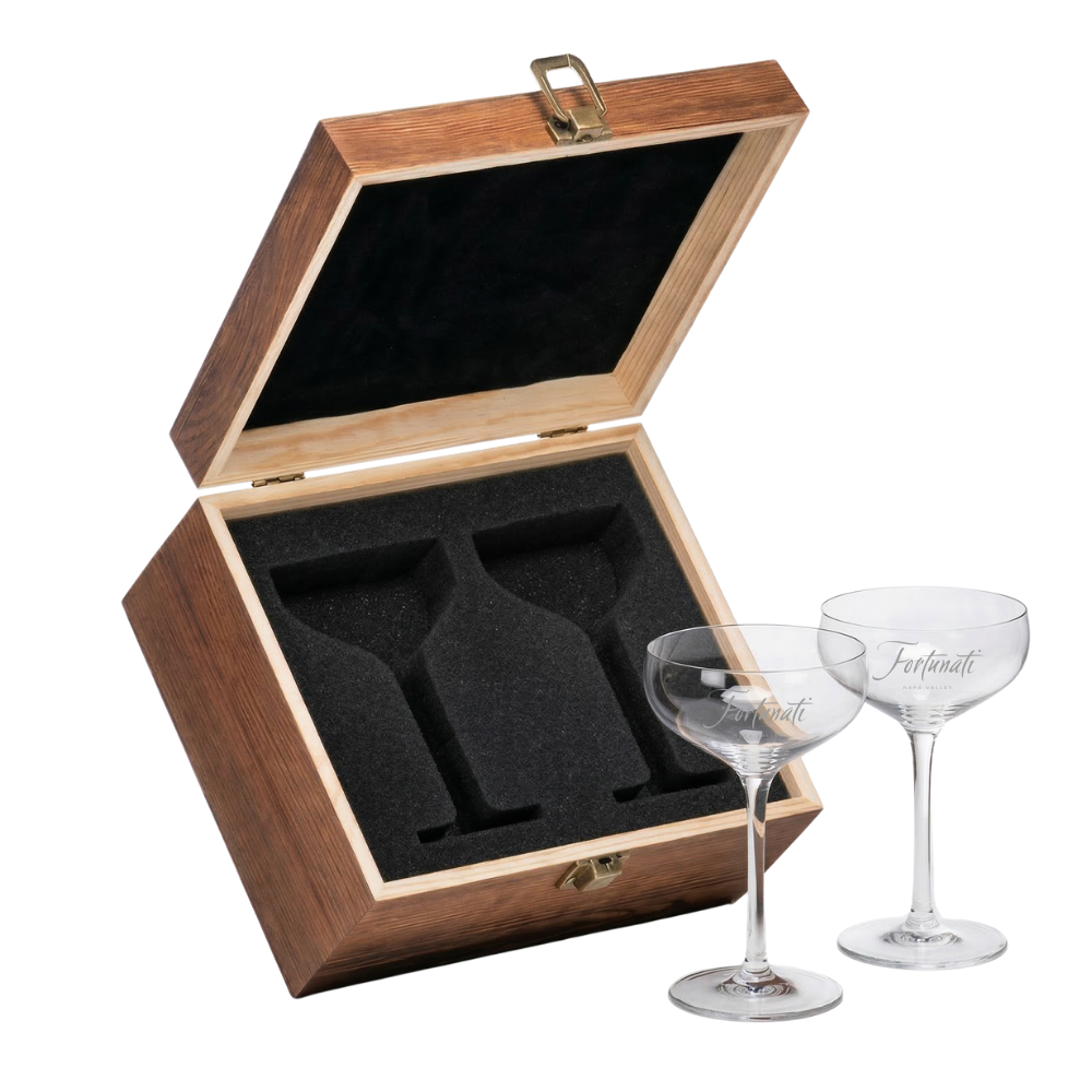 Cocktail Coupe Glass Set – Wooden Box