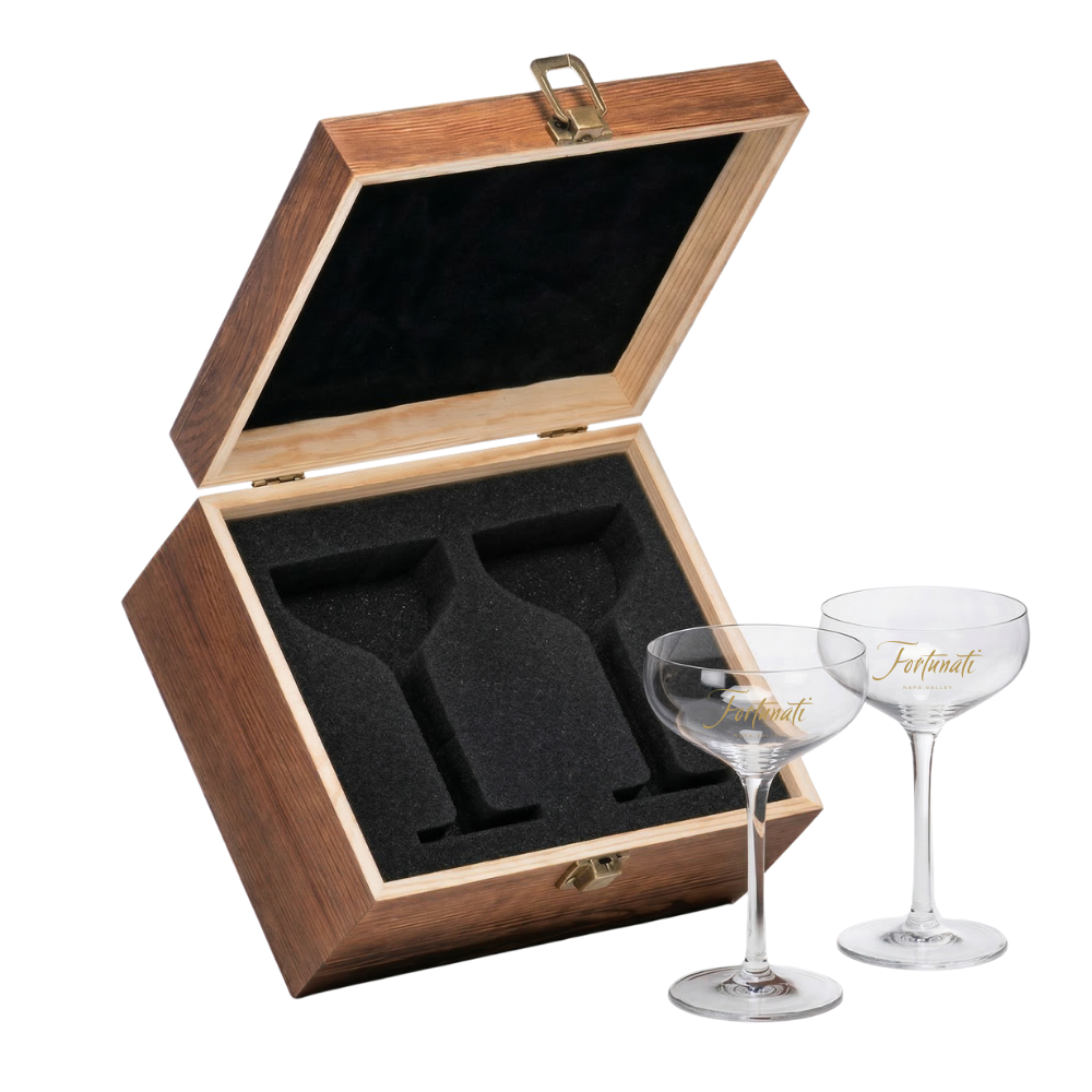 WNG-4336-Cocktail-Coupe-Glass-Set -Wooden-Box-2 9oz. Cocktail Coupe Glasses in Wooden Box, Set of 2