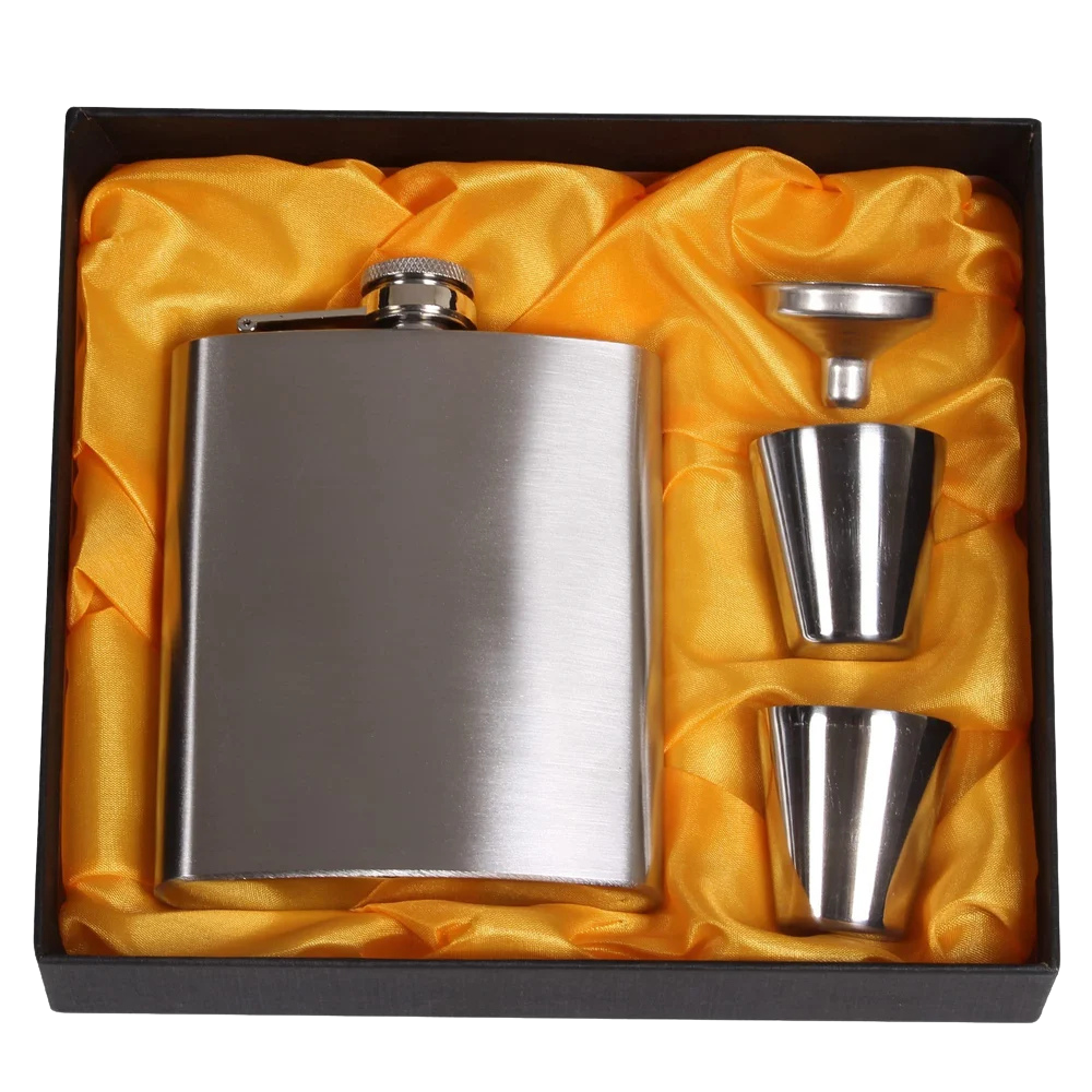 WNG-4385-Hip-Flask-Set-7oz-6 7oz. Stainless Steel Hip Flask Set