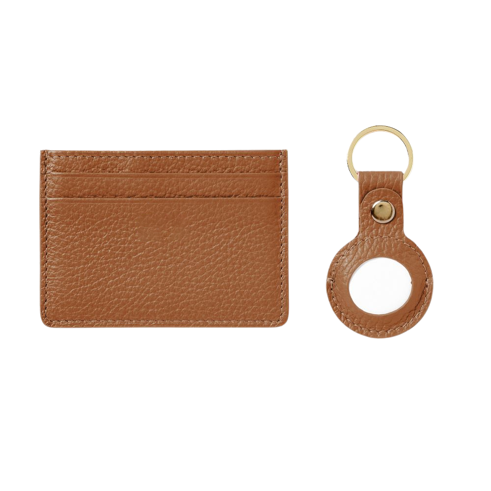 WNG-4556-Card-Case-and-Keychain-Set-3-Camel Leather Card Case and Keychain AirTag Set