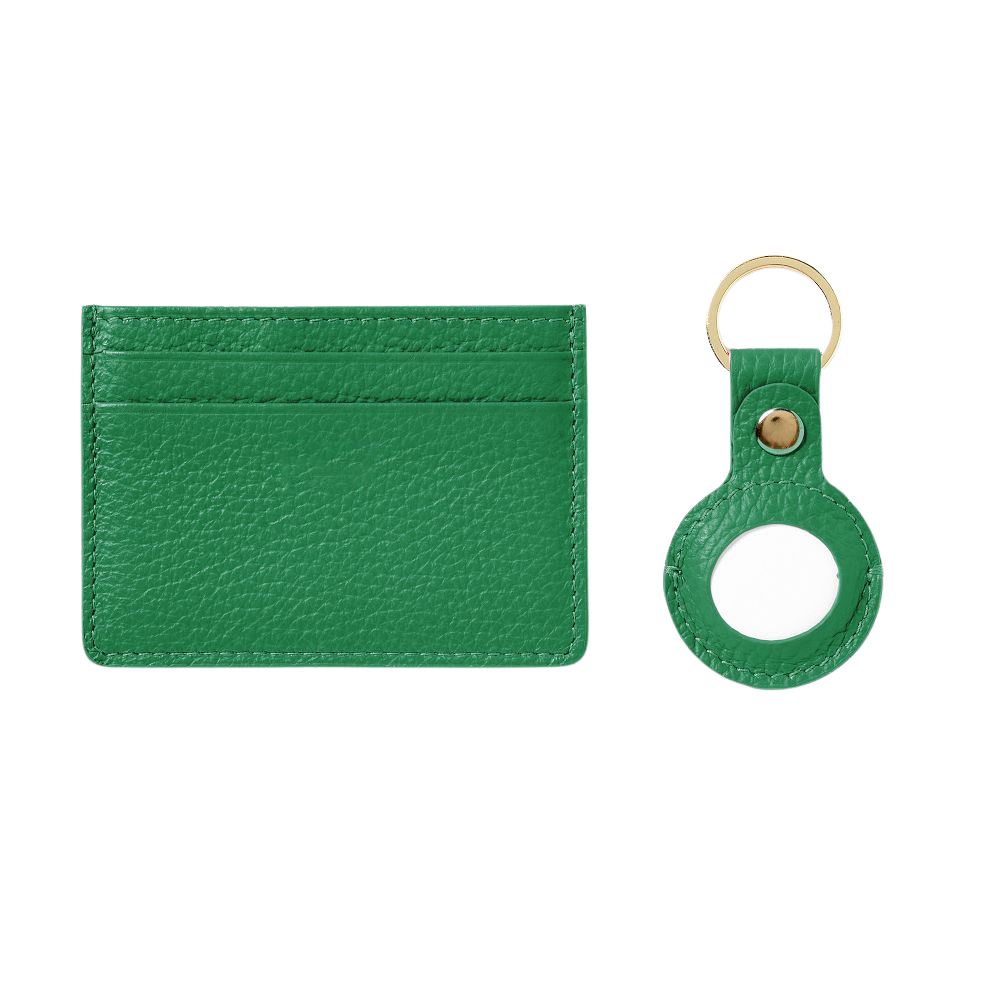 WNG-4556-Card-Case-and-Keychain-Set-6-KellyGreen Leather Card Case and Keychain AirTag Set