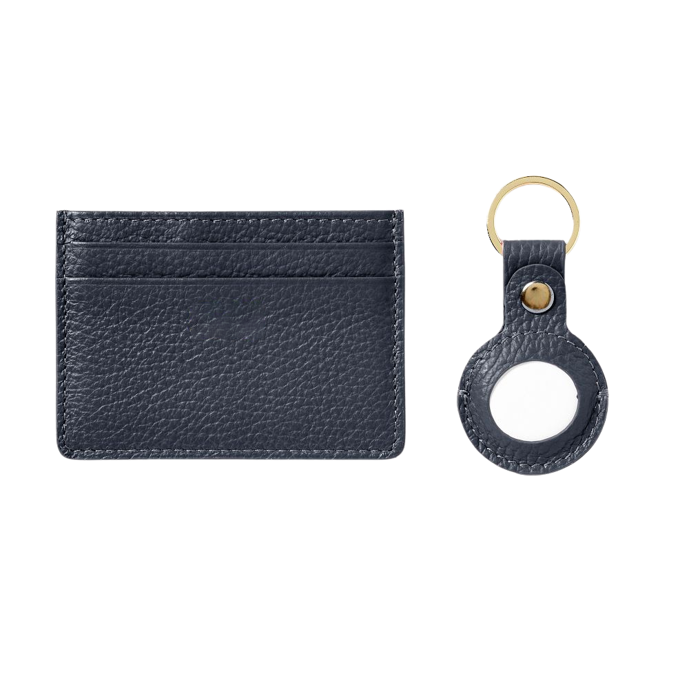 WNG-4556-Card-Case-and-Keychain-Set-7-Navy Leather Card Case and Keychain AirTag Set